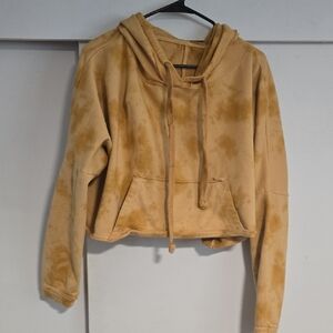 Bohemian Mama Golden Sunset Tie Dye 100% Organic Cotton Crop Hooded Pullover